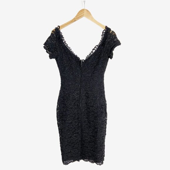 Vintage Black Stretch Lace Dress with Sweetheart Neckline / size Small - Picture 9 of 15